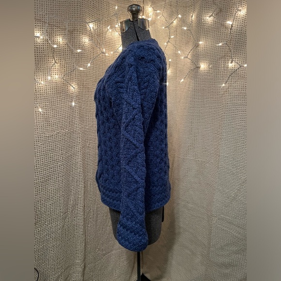 Vintage Carraig Donn Irish Merino Wool Aran Cable Knit Cardigan Speckled Blue M - Picture 3 of 11